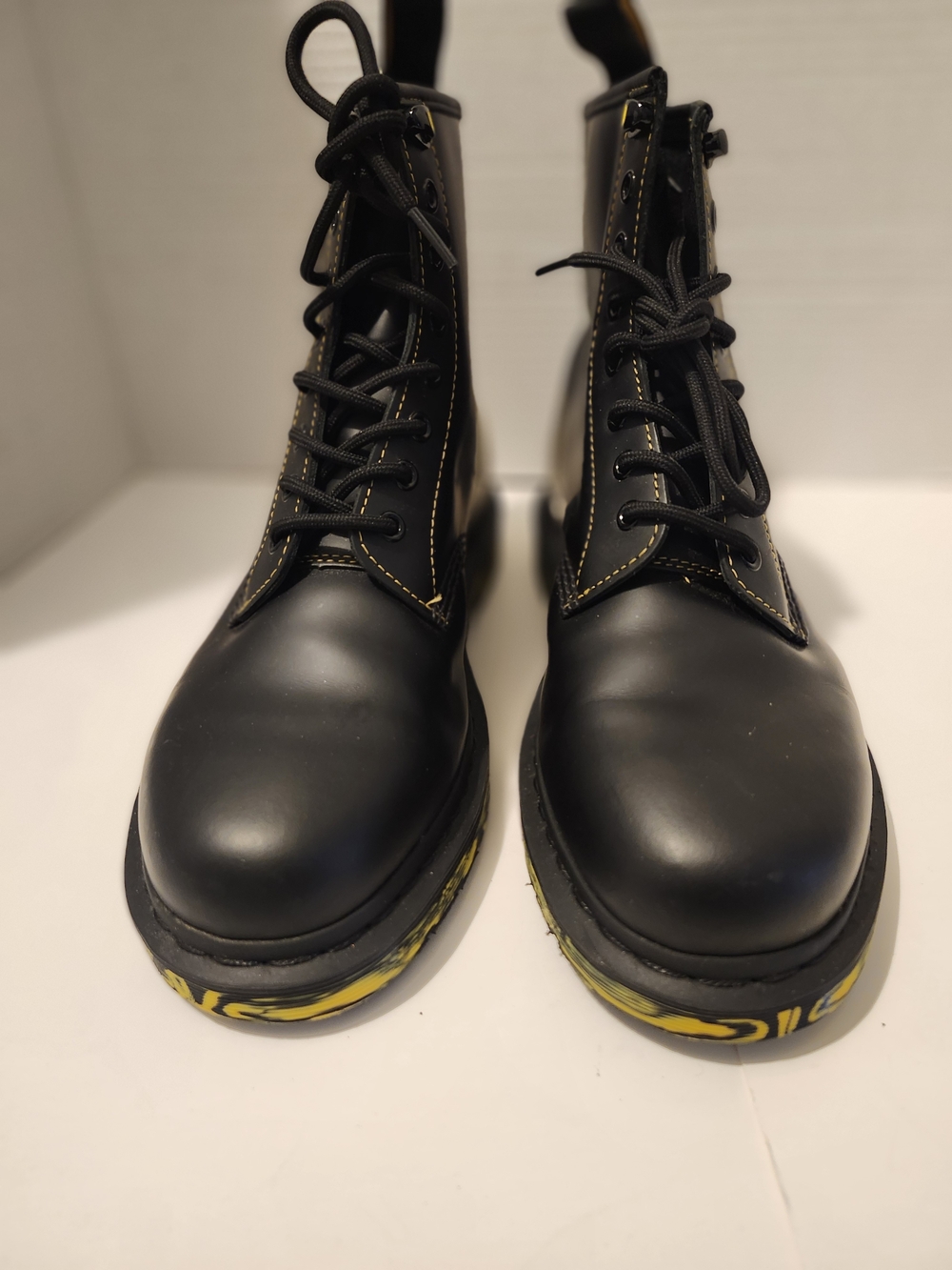 Dr. Martens Black Lace-Up Combat Boots with Yellow Sole Detail